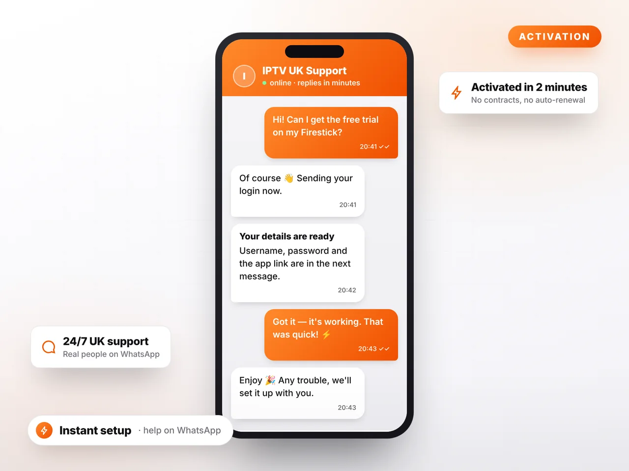 IPTV UK instant activation on WhatsApp